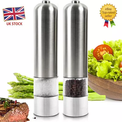 Electric Pepper Mill Salt And Pepper Grinder Stainless Steel One Touch Button UK • £12.95