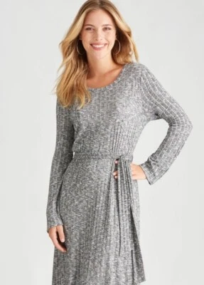 $20 • Buy TABLE EIGHT Long Slv Knit Midi Dress Sz 10 12 14 16 Metallic Weave Tie $119