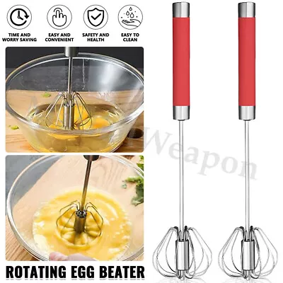 2PK Semi-Automatic Egg Whisk Hand Push Egg Beater Stainless Steel Blender Mixer • £6.59