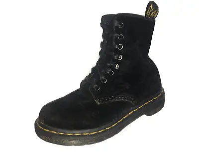Dr Marten's ~ Black Velvet Pascal 1460 Ankle Boots With Ribbon Laces Size 3 36 • £64