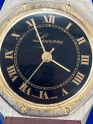 Vintage Lucerne Mens Watch Swiss Made Stainless Steel  Band Black Gold Dial 31mm • $38.24