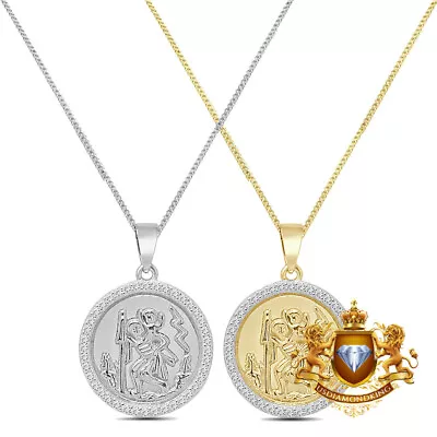 Mini Small 1.00'' Real Silver Saint Christopher Round Bezel Charm Pendant +Chain • $59.99