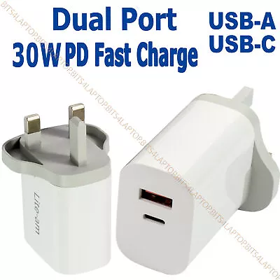 Dual Port Adaptor Charger UK Socket PD Fast 30W For IPhone 14 13 12 All Models • £8.75