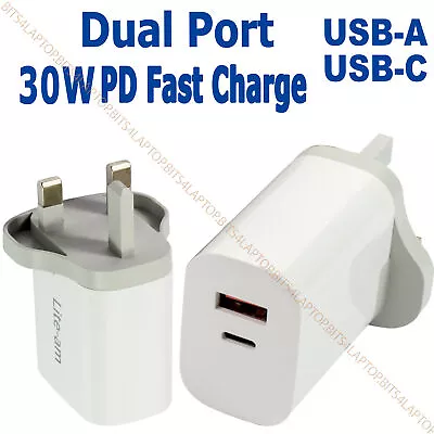 For IPhone 14 12 All Models Dual Port Adaptor Charger UK Socket PD Fast 30W • £21.24