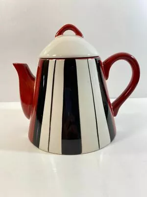 Red Black & White Striped Ceramic Teapot By Jay Import Company - F2 • $39.99