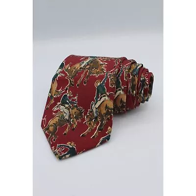 Lands End Neck Tie Men's Red 100% Silk Western Cowboy Horse Americana • $25