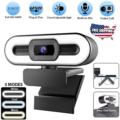 2K HD Web Camera With Microphone Ring Light Autofocus Pro Computer Gaming Webcam • $14.88