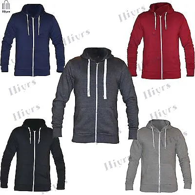 Mens Zip Hoodie Sweatshirt Plain American Fleece Zip Up Jacket Hooded Top Zipper • £7.95