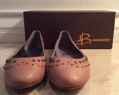 B. MAKOWSKY Beige Tan Camel Leather Wingtip Studded Ballet Flats 9M NEW W/ Box!! • $45