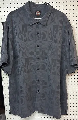 Hawaiian Harley-Davidson Mens 3XL Motorcycle Shirt Skull Flames All Over Print • $25.74