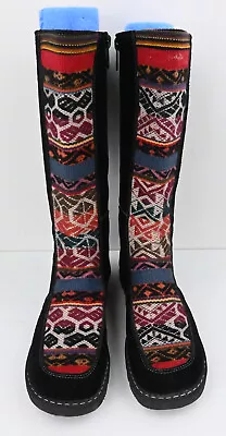 Yoann Cats Mid Calf Tapestry And Black Suede Handmade Boots Size EU40/US9 • $145