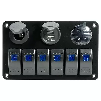 Car Marine Boat 6-Gang Waterproof Blue Circuit LED Rocker Switch Panel Breaker • $29.29