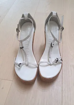 A.F. Vandevorst Platform Heels - White Leather - Wood Platform - Adjustable  • $40