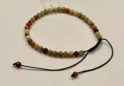 STONE BEAD Bracelet Natural Stone Beads (4mm) Adjustable Crazy Lace Agate • £4