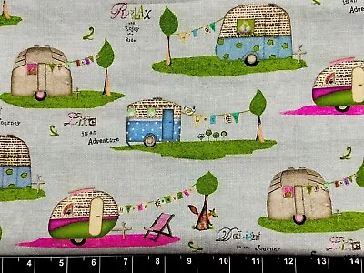 Tina SCRAP  9 X21  Relax Camper Vacation Glamping Camping Travel COTTON Fabric • $2.99