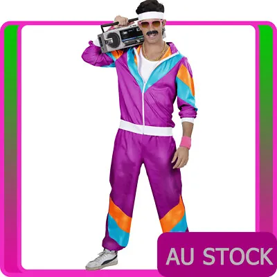 Mens 80s Costume Height Fashion Scouser Tracksuit Purple Suit 80's 1980s Party • $41.99