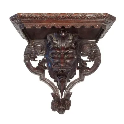 £975.19 • Buy Antique French Hand Carved Wooden Wall Shelf, Gothic Gargoyle, Devil, Faun Satyr