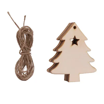 10 Christmas Wooden Ornament Hanging Ornament Art Craft DIY Gift Rope Decoration • £3.22