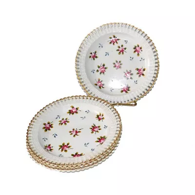 Antique Charles Meigh Salad Plates Set 4 Hand Painted Roses Articlated Gold Trim • $80