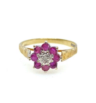 £99 • Buy Gold Ruby Ring 9ct Yellow Gold Ruby Diamond Ring Vintage Ruby Ring Anniversary