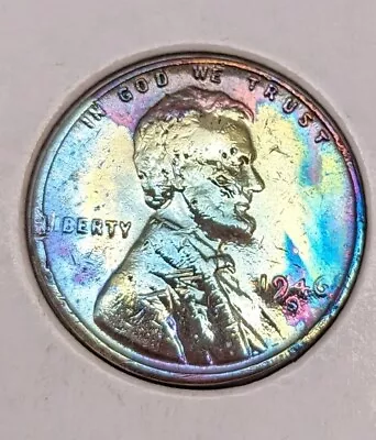 1946s Lincoln Wheat Cent Error Penny Both Sides Rainbow Toned Nice Colors! • $16