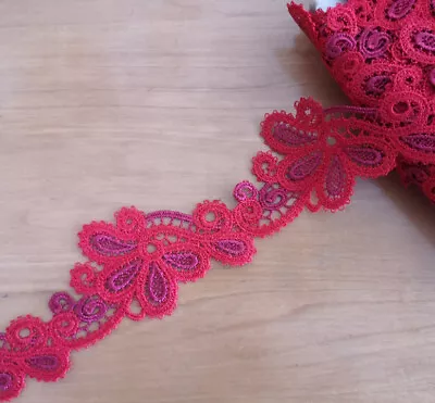 10 Yards 1 -2  Wide Rayon Venise Vintage Floral Two Color Alternating Lace Zhs34 • $9.99