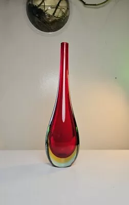 Vintage Murano Glass Sommerso Red Sun Rise Vase  10.5  • $74.99