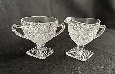 Vtg Anchor Hocking Miss America Depression Clear Glass Cream & Sugar Bowls  • $5.90