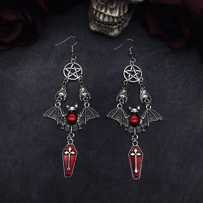 £5.99 • Buy Pentagram Bat Coffin Vampire Gothic Drop Dangle Enamel Earrings + Free Gift Bag