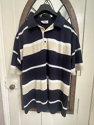 Vintage Lacoste Men’s Navy Blue & Cream Striped Polo Shirt Size XL • £10