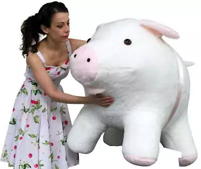 Giant Stuffed Pig 40 Inches Soft White With Pink Accents 3 Feet Wide Made In USA • $399.99