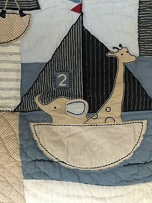 Pottery Barn Kids Row Your Boat Crib Toddler Quilt Nautical Sailboat Blue EUC • $59