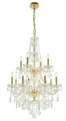 Large Gold Entry Foyer Dining Room Crystal Chandelier Ceiling 12 Light Fixture • $974