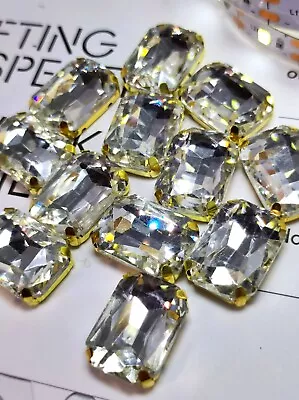 10 13x18mm Rectanle Octagon Sew On Glass Gem Rhinestones Clear Crystals Gold • £5.39