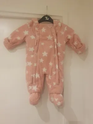 M&S Baby Girls Pink Pramsuit Snowsuit Coat Size 0-3 Months • £3.50