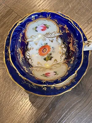 Antique Coalport Cobalt Blue Gold Flower Cup & Coalport Cobalt Orange Cup Saucer • £10