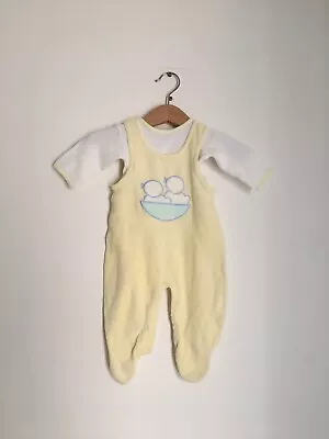 Vintage Mothercare Size 3-6 Months Baby Cute Yellow Duck Overalls Dungaree Set • £11.99