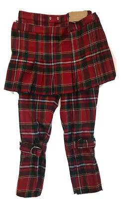 £727.49 • Buy NWT BURBERRY Women Bright Red Tartan Punk Plaid Trousers With Detachable Kilt 10
