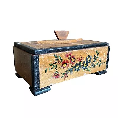 £18.95 • Buy Vintage Rustic Art Deco Hand Painted Wooden Trinket Jewellery Stash Box