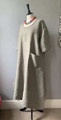 EVA TRALALA Fab Sage Heavy Linen Lagenlook Robe NIKITA Dress Sz L Roomy Ch 50  • £22.45