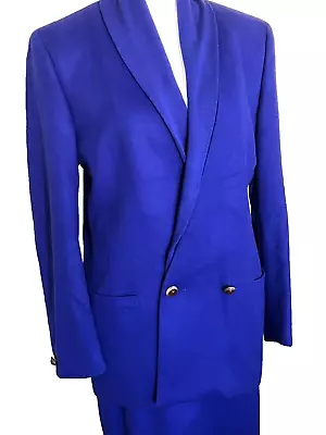 VERSACE Vintage Wool Skirt Suit Womens Cobalt Blue EUR 44 Classic Rare • $55.55