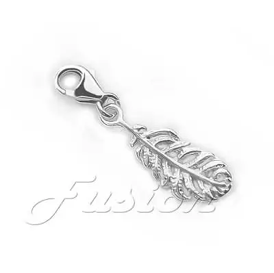 Solid .925 Sterling Silver Leaf Charm Clip-on ADD CHARM TO BRACELET CH28 • £7.49