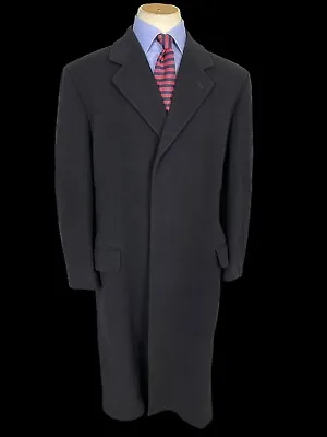 DAKS Overcoat 52R UK42R Navy Wool Cashmere Long Coat Formal • $126.33