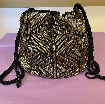 $35 • Buy Zara Beaded Bag Gold Silver Black Drawstring Bucket Purse Evening Wedding Pouch