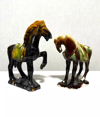 PAIR - Chinese Glazed Tang Dynasty Horses • £8.99