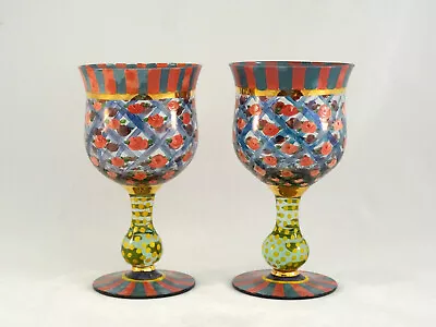 2 Mackenzie Childs Circus Arbor Rose Water Goblets Glasses Qty Avail • $129.97