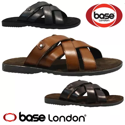 Mens Base London Leather Casual Summer Walking Comfort Gladiator Mules Sandals • £12.95