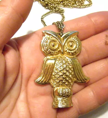 Vintage Bergere Gold Tone Figural  Owl Whistle Pendant • $40