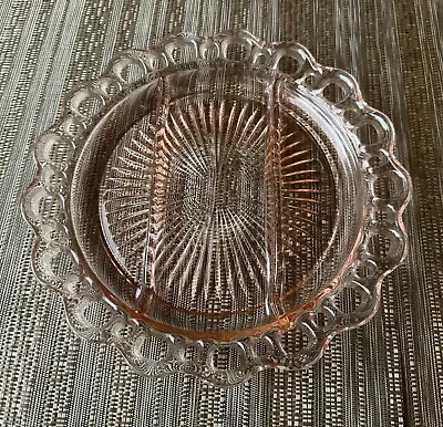 Anchor Hocking Old Colony Open Lace Edge Pink Glass Divided Plate Vintage 10 In • $14.95