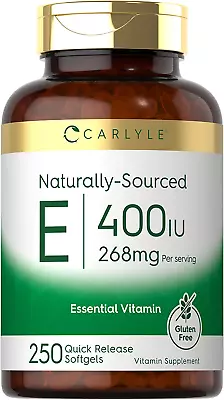 Carlyle Natural Vitamin E | 400 IU | 250 Softgels | Non-Gmo And Gluten Free • $27.91